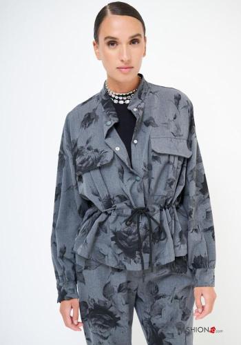 Leaf print Jacket with pockets