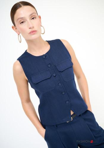 Chaleco de Algodón cuello redondo con botones con bolsillos - ph 1