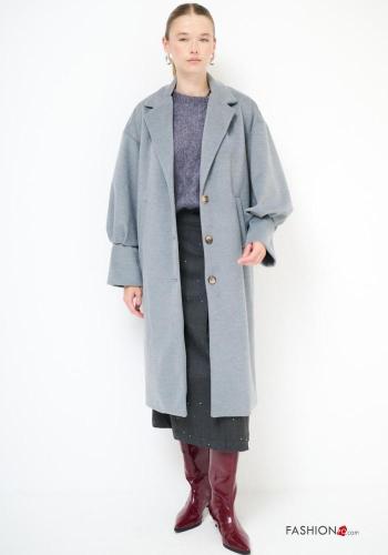 Cappotto oversize maniche lunghe con bottoni con tasche