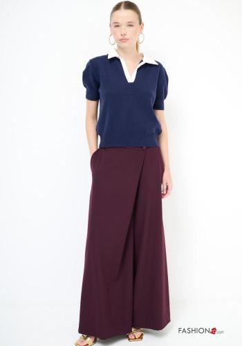 Pantalone wide leg con bottoni con tasche