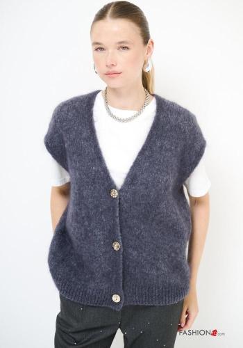 Gilet en Mélange de Laine sans manches à boutons à col en V