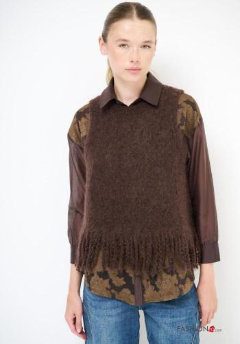 sleeveless crew neck Wool Mix Sweater with fringe - ph 1