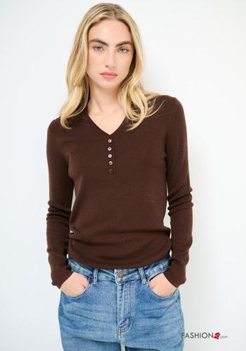Maglione in Misto Lana maniche lunghe con bottoni scollo a V - ph 1