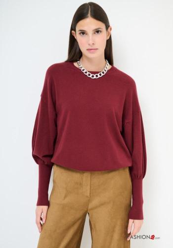 Pull manches longues col rond manches bouffantes