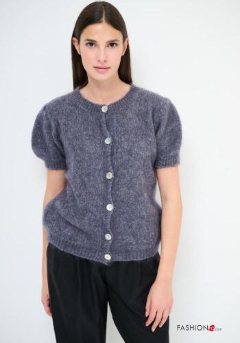 Gilet en Mélange de Laine manches courtes col rond à boutons - ph 1