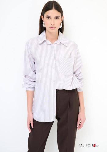 Camicia in Cotone maniche lunghe con colletto Fantasia righe con bottoni con tasche