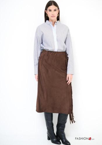 Suede Longuette Skirt with fringe with elastic
