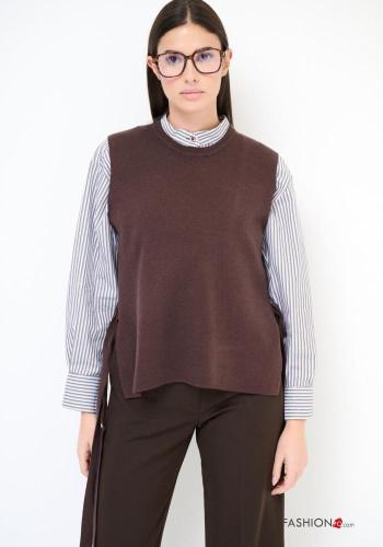 sleeveless crew neck Sweater with bow with split