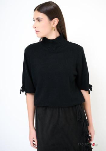 kurze ärmel Rollkragenpullover mit Schleife - ph 1