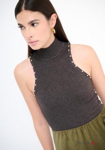 Dolcevita senza maniche con strass - ph 1