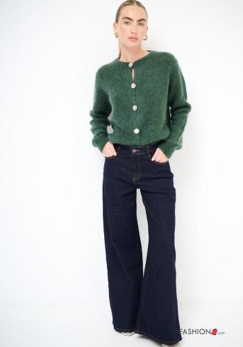 Denim ausgestellte Jeans aus Baumwolle mit Knöpfen mit Reißverschluss mit Taschen