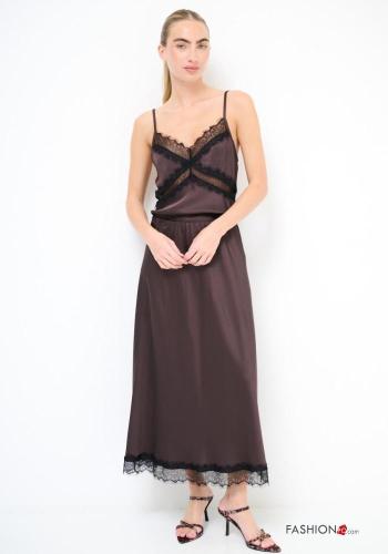 lace trim satin Skirt with elastic