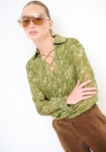 Blusa de Mezcla de Lana manga larga con cuello Diseño impreso con nodo