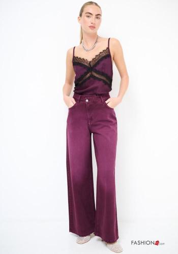 wide leg Cotton Trousers with buttons with zip