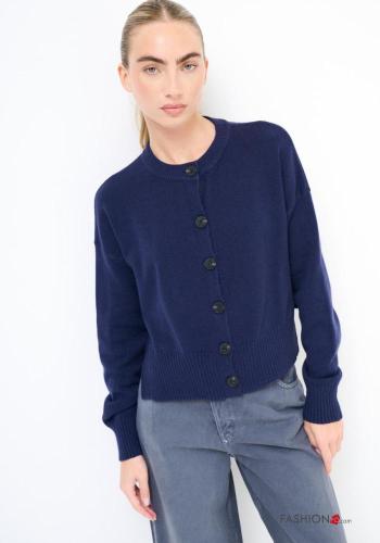 long sleeve crew neck Cardigan with buttons with split - ph 1