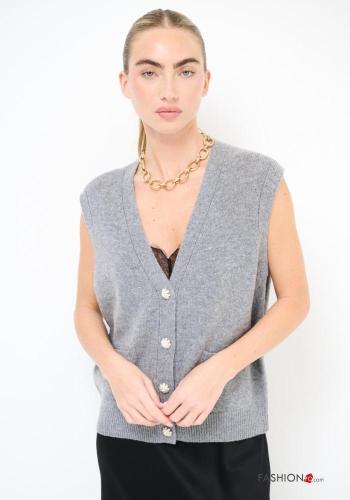 sleeveless Wool Cardigan with buttons with v-neck