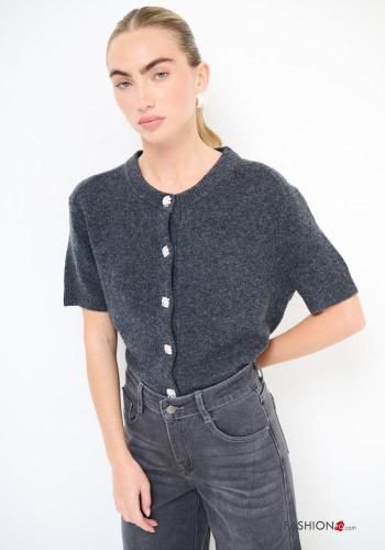 short sleeve crew neck Wool Cardigan with buttons