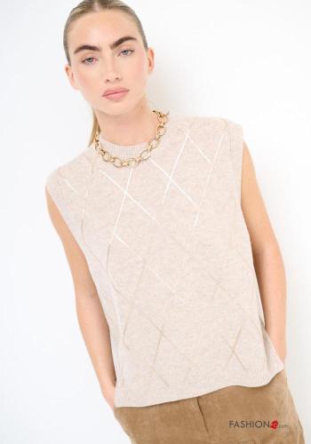 Geometric pattern sleeveless crew neck Wool Sweater