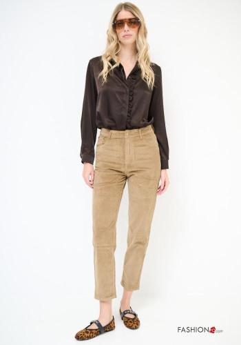 Samt Hose aus Baumwolle mit Knöpfen mit Reißverschluss mit Taschen