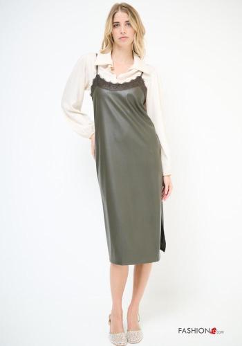 Abito senza maniche ecopelle pizzo con spacco