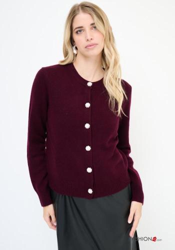 Cardigan in Lana maniche lunghe girocollo con bottoni con strass - ph 1