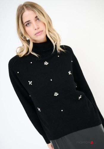 Maglione in Lana maniche lunghe a collo alto con strass - ph 1