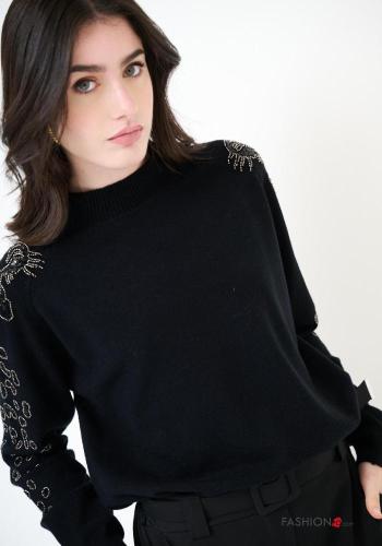 lange ärmel Strickpullover mit Pailletten mit Strasssteinen - ph 1