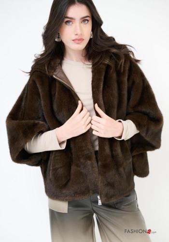 Cappotto pelliccia sintetica con cappuccio