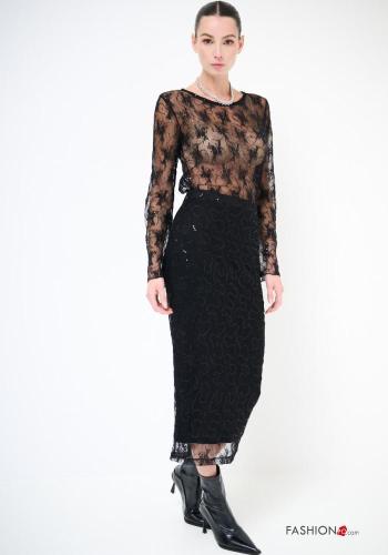 Gonna pizzo Longuette con elastico con paillettes con fodera - ph 1