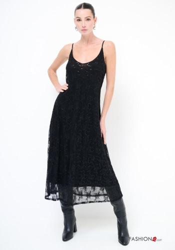 Embroidered adjustable sleeveless Dress with sequins with lining