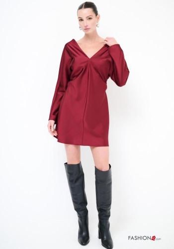 Abito scollato sulla schiena raso maniche lunghe scollo a V - ph 1