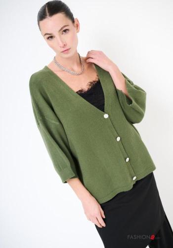 Cardigan scollo profondo maniche a tre quarti con bottoni scollo a V