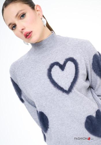 heart motif long sleeve Sweater Rollneck