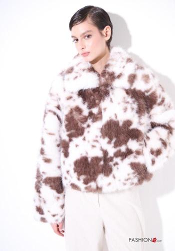 Cappotto con colletto pelliccia sintetica maniche lunghe Fantasia animalier con tasche - ph 1