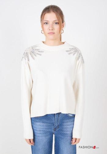 Maglione maniche lunghe girocollo con strass