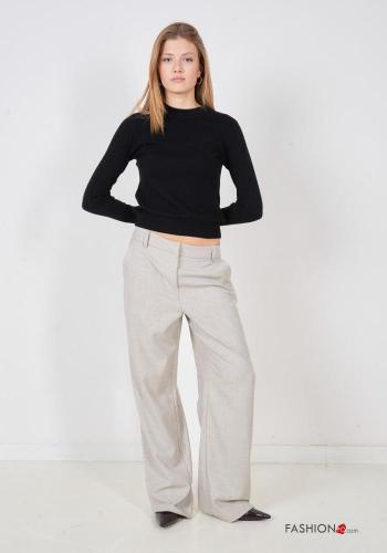Pantalones wide leg con bolsillos con cremallera con botones