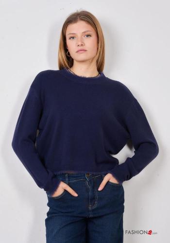 long sleeve crew neck faux fur Sweater