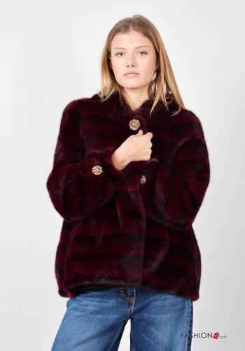 faux fur Coat with buttons with hood