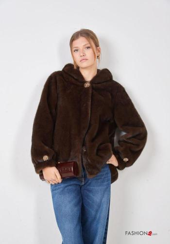 faux fur Coat with buttons with hood