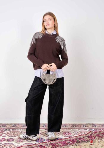 lange ärmel u-boot ausschnitt Strickpullover mit Pailletten