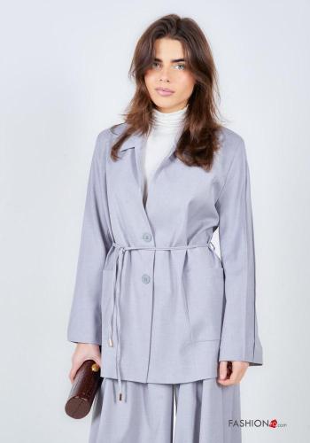 Blazer à collet à boutons avec ceinture écharpe - ph 1