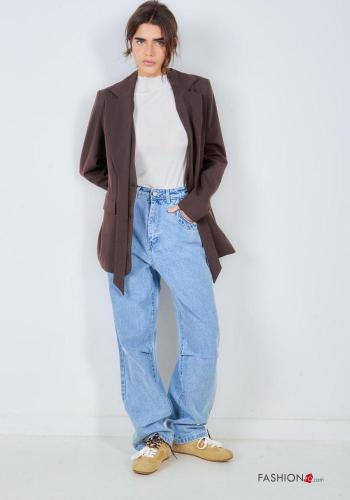 Jeans in Cotone denim wide leg con tasche con bottoni con zip