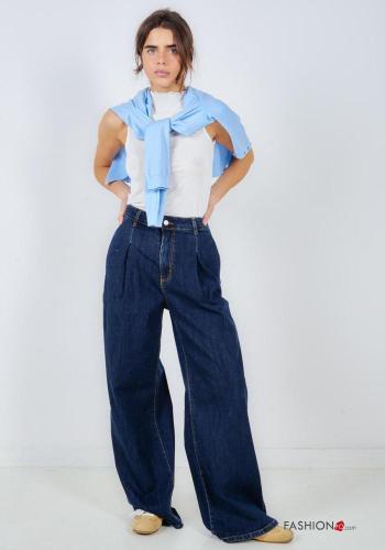 denim high waist Cotton Jeans with buttons with zip with pockets