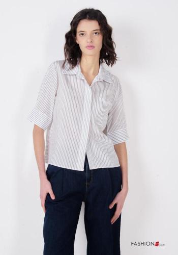 Camisa manga corta con cuello a rayas con botones - ph 1