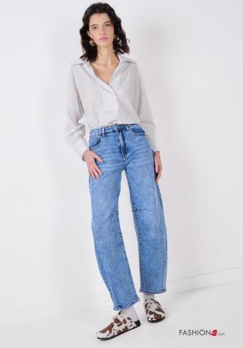 denim Cotton Jeans with buttons with zip with pockets