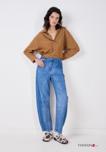 Vaqueros de Algodón tela vaquera cintura alta con bolsillos con cremallera con botones - ph 1