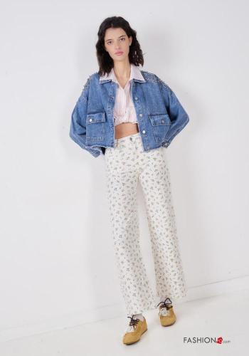 Vaqueros de Algodón Estampado Floral con bolsillos con cremallera con botones - ph 1