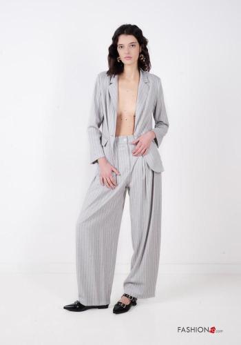 Pantalones wide leg a rayas con bolsillos con cremallera con botones