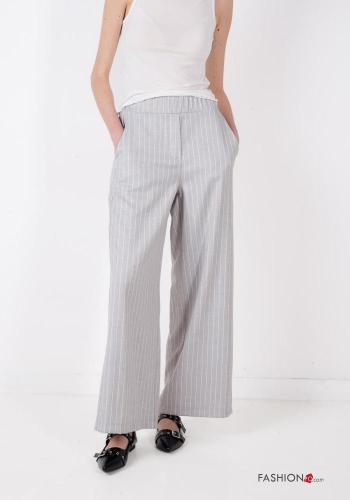 Pantalones wide leg a rayas con bolsillos con elástico
