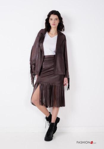 Falda imitación de cuero con cremallera con flecos - ph 1